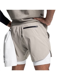 Auwqabr Men Running Shorts with Compression Liner 2 in 1 Quick Dry Gym Athletic Workout Clothes Swimming Trunks with Pockets