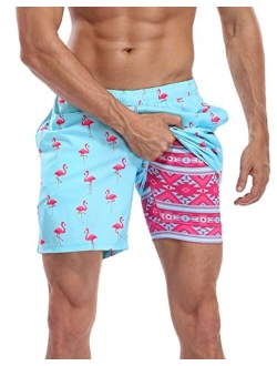 LRD Men's Swim Trunks with Compression Liner 7 Inch Inseam Quick Dry Swim Shorts