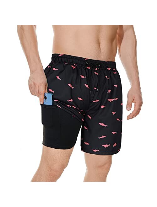 American Trends Mens Swim Trunks Compression Lined Swim Shorts for Outdoor Bathing Suit Shorts