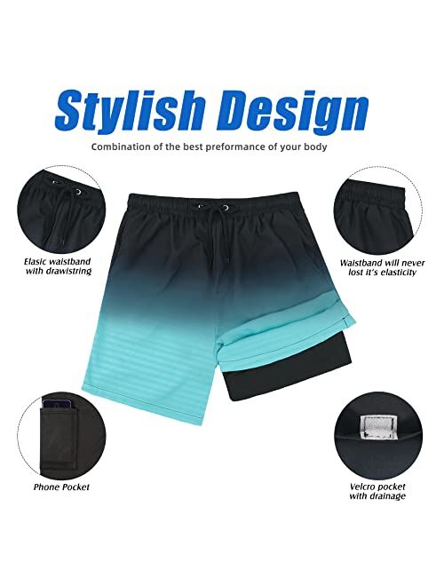 Zando Mens Swim Trunks Quick Dry Beach Shorts for Men Bathing Suits Beach Wear Mens Swim Shorts with Compression Liner