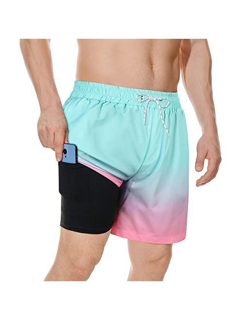 Zando Mens Swim Trunks Quick Dry Beach Shorts for Men Bathing Suits Beach Wear Mens Swim Shorts with Compression Liner