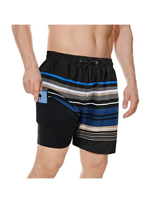 Zando Mens Swim Trunks Quick Dry Beach Shorts for Men Bathing Suits Beach Wear Mens Swim Shorts with Compression Liner