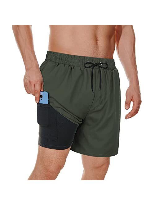 Zando Mens Swim Trunks Quick Dry Beach Shorts for Men Bathing Suits Beach Wear Mens Swim Shorts with Compression Liner