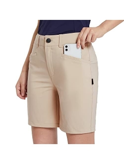 Women's Golf Shorts Stretch 7" Hiking Summer Shorts Quick Dry Bermuda Shorts with Pockets