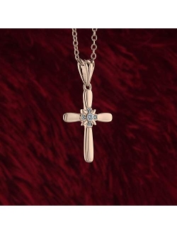Collection Round White Diamond Accent Ladies Looped Cross Flower Pendant, Available in Metal 10K/14K/18K Gold & 925 Sterling Silver