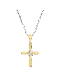 Collection Round White Diamond Accent Ladies Looped Cross Flower Pendant, Available in Metal 10K/14K/18K Gold & 925 Sterling Silver