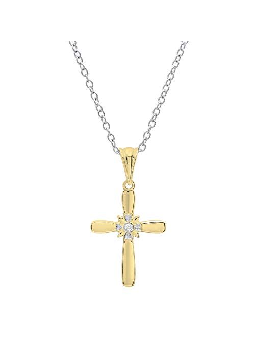 Dazzlingrock Collection Round White Diamond Accent Ladies Looped Cross Flower Pendant, Available in Metal 10K/14K/18K Gold & 925 Sterling Silver