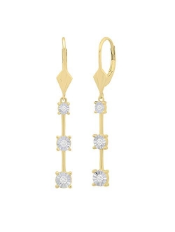 Collection 0.20 Carat (ctw) Round White Diamond Ladies Linear 3 Stone Fashion Dangle Earrings 1/5 CT, Available in Metal 10K/14K/18K Gold & 925 Sterling Silv