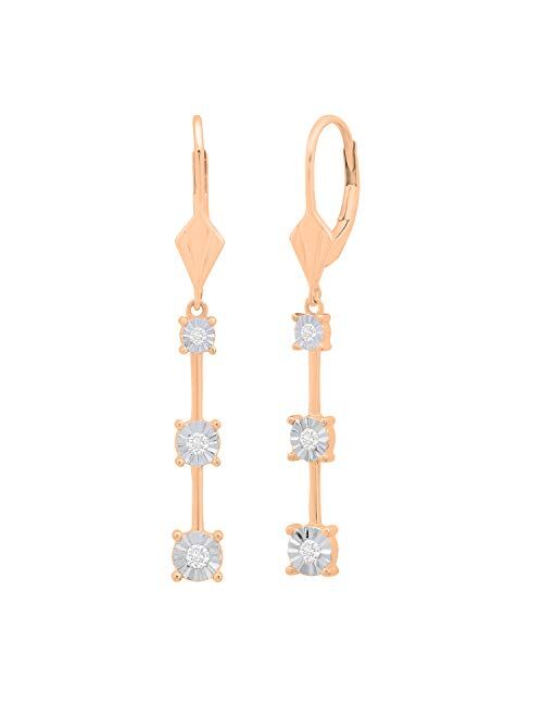 Dazzlingrock Collection 0.20 Carat (ctw) Round White Diamond Ladies Linear 3 Stone Fashion Dangle Earrings 1/5 CT, Available in Metal 10K/14K/18K Gold & 925 Sterling Silv