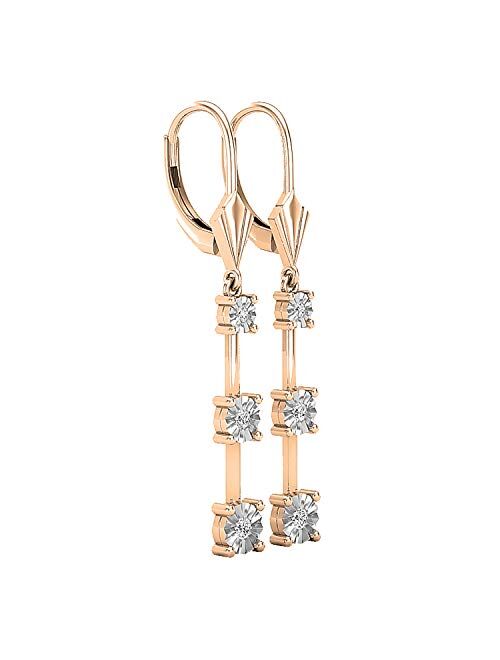 Dazzlingrock Collection 0.20 Carat (ctw) Round White Diamond Ladies Linear 3 Stone Fashion Dangle Earrings 1/5 CT, Available in Metal 10K/14K/18K Gold & 925 Sterling Silv