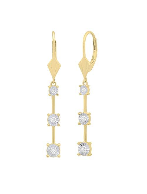 Dazzlingrock Collection 0.20 Carat (ctw) Round White Diamond Ladies Linear 3 Stone Fashion Dangle Earrings 1/5 CT, Available in Metal 10K/14K/18K Gold & 925 Sterling Silv