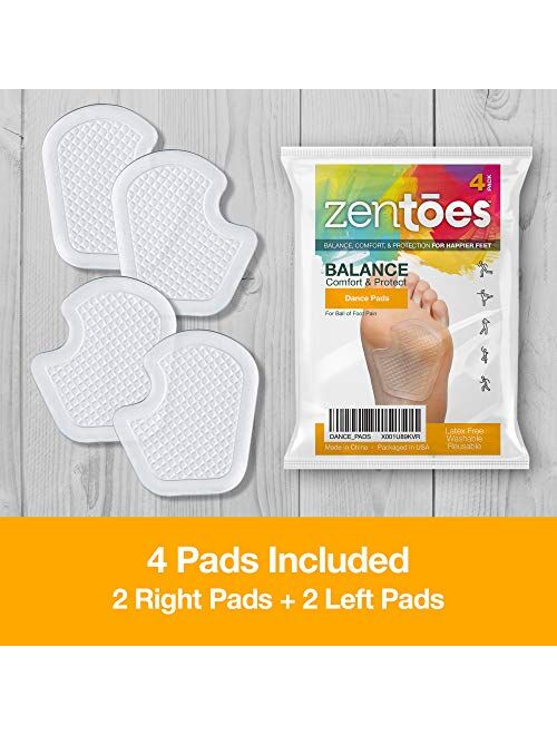 ZenToes Dancer Pads 4 Count Gel Cushions Protect and Relieve Metatarsal, Sesamoid, Ball of Foot Pain - 2 Pairs