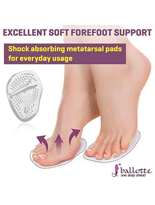 Ballotte Soft Metatarsal Pads for Women and Men Infused with Tea Tree Oil [Anti-Slip Ball of Foot Cushions] Prevent Tension and Forefoot Pain, Strong Adhesive High Heel I