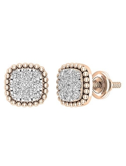 Collection 0.30 Carat (ctw) Round White Diamond Ladies Beaded Frame Square Cluster Stud Earrings 1/3 CT, Available in Metal 10K/14K/18K Gold & 925 Sterling S