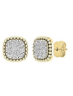 Collection 0.30 Carat (ctw) Round White Diamond Ladies Beaded Frame Square Cluster Stud Earrings 1/3 CT, Available in Metal 10K/14K/18K Gold & 925 Sterling S