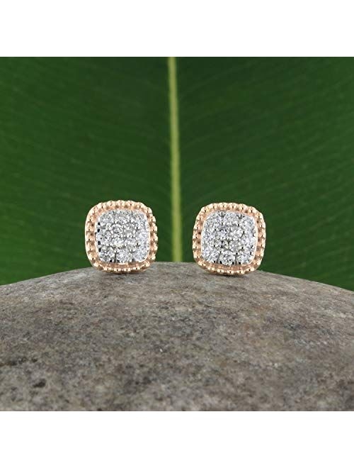 Dazzlingrock Collection 0.30 Carat (ctw) Round White Diamond Ladies Beaded Frame Square Cluster Stud Earrings 1/3 CT, Available in Metal 10K/14K/18K Gold & 925 Sterling S