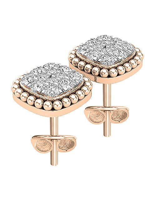 Dazzlingrock Collection 0.30 Carat (ctw) Round White Diamond Ladies Beaded Frame Square Cluster Stud Earrings 1/3 CT, Available in Metal 10K/14K/18K Gold & 925 Sterling S