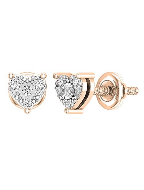 Dazzlingrock Collection 0.15 Carat (ctw) Round White Diamond Ladies Heart Shape Stud Earrings, Available in Metal 10K/14K/18K Gold & 925 Sterling Silver