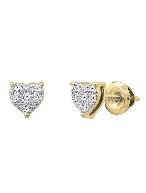 Dazzlingrock Collection 0.15 Carat (ctw) Round White Diamond Ladies Heart Shape Stud Earrings, Available in Metal 10K/14K/18K Gold & 925 Sterling Silver