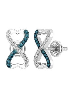 Collection Round Gemstone & White Diamond Ladies Heart Shaped Infinity Stud Earrings, Available in Various Gemstones & Metal in 10K/14K/18K Gold & 925 Sterli