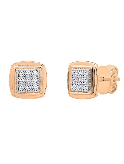 Dazzlingrock Collection 0.25 Carat (ctw) Round White Diamond Ladies Square Frame Stud Earrings 1/4 CT, Available in Metal 10K/14K/18K Gold & 925 Sterling Silver