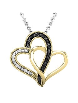 Collection 0.04 Carat (ctw) Round Black & White Diamond Ladies Double Heart Pendant, Available in 10K/14K/18K Gold & 925 Sterling Silver