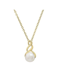 Collection 7 MM Round White Freshwater Pearl Ladies Swirl Pendant, Available in Metal 10K/14K/18K Gold & 925 Sterling Silver