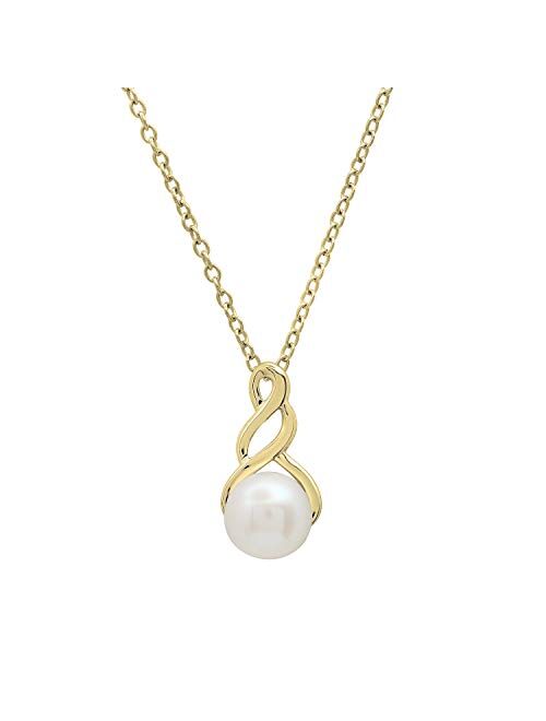 Dazzlingrock Collection 7 MM Round White Freshwater Pearl Ladies Swirl Pendant, Available in Metal 10K/14K/18K Gold & 925 Sterling Silver