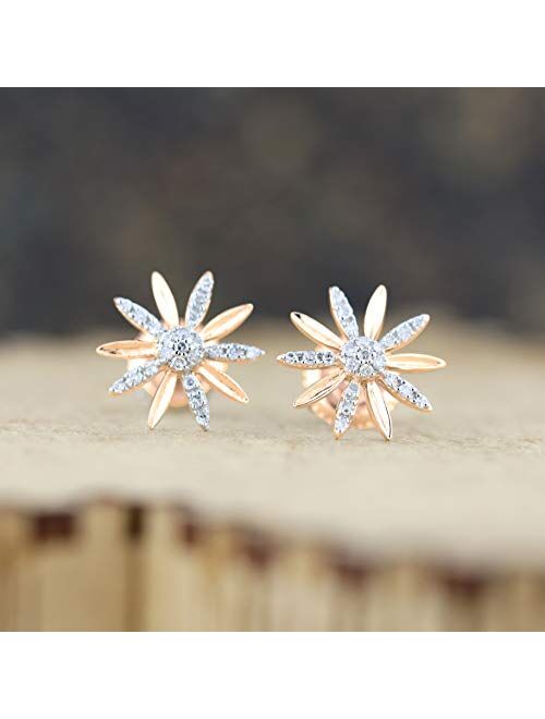 Dazzlingrock Collection 0.16 Carat (ctw) Round White Diamond Ladies Flower Shape Stud Earrings, Available in 10K/14K/18K Gold & 925 Sterling Silver