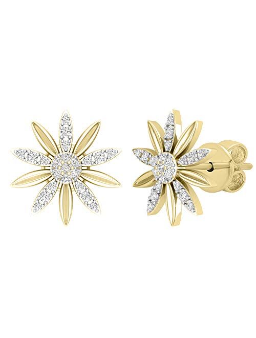 Dazzlingrock Collection 0.16 Carat (ctw) Round White Diamond Ladies Flower Shape Stud Earrings, Available in 10K/14K/18K Gold & 925 Sterling Silver