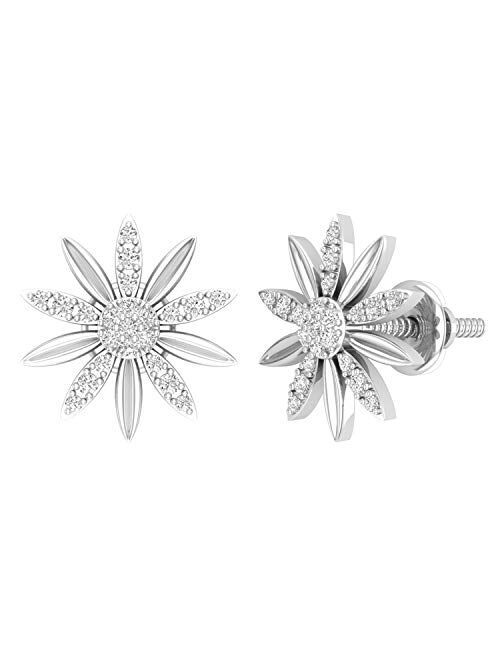 Dazzlingrock Collection 0.16 Carat (ctw) Round White Diamond Ladies Flower Shape Stud Earrings, Available in 10K/14K/18K Gold & 925 Sterling Silver