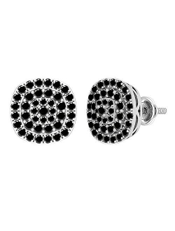 Collection 0.95 Carat (ctw) Round Diamond Ladies Double Halo Cluster Screw Back Stud Earrings, Available in 10K/14K/18K Gold & 925 Sterling Silver