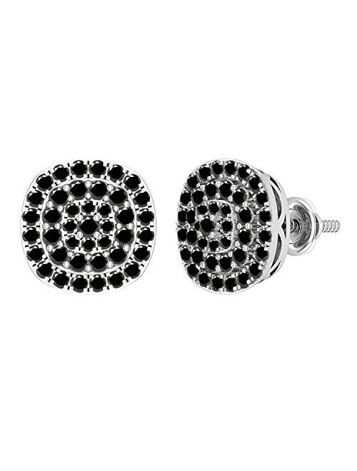 Dazzlingrock Collection 0.95 Carat (ctw) Round Diamond Ladies Double Halo Cluster Screw Back Stud Earrings, Available in 10K/14K/18K Gold & 925 Sterling Silver