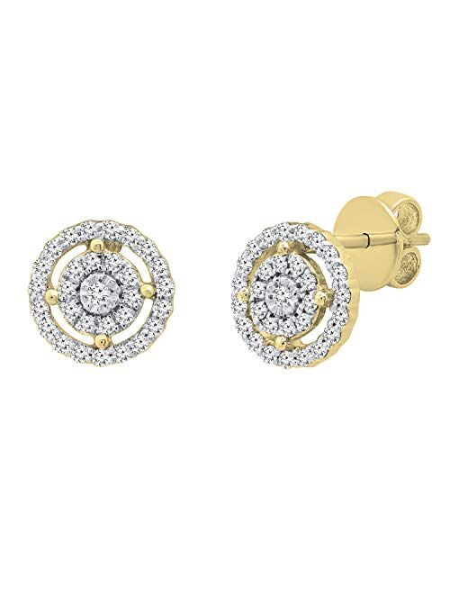 Dazzlingrock Collection 0.20 Carat (ctw) Round White Diamond Ladies Cluster Stud Earrings 1/5 CT, Available in Metal 10K/14K/18K Gold & 925 Sterling Silver