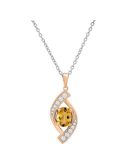 Collection 8X6 MM Oval Gemstone & Round White Diamond Ladies Flame Pendant (Silver Chain Included), Available in Various Gemstones & Metal in 10K/14K/18K Gol