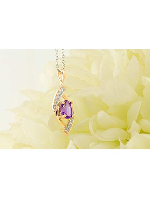 Dazzlingrock Collection 8X6 MM Oval Gemstone & Round White Diamond Ladies Flame Pendant (Silver Chain Included), Available in Various Gemstones & Metal in 10K/14K/18K Gol