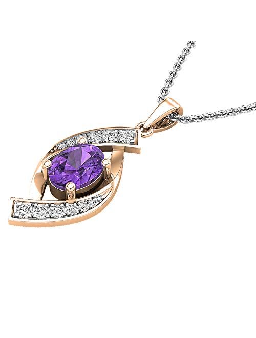 Dazzlingrock Collection 8X6 MM Oval Gemstone & Round White Diamond Ladies Flame Pendant (Silver Chain Included), Available in Various Gemstones & Metal in 10K/14K/18K Gol