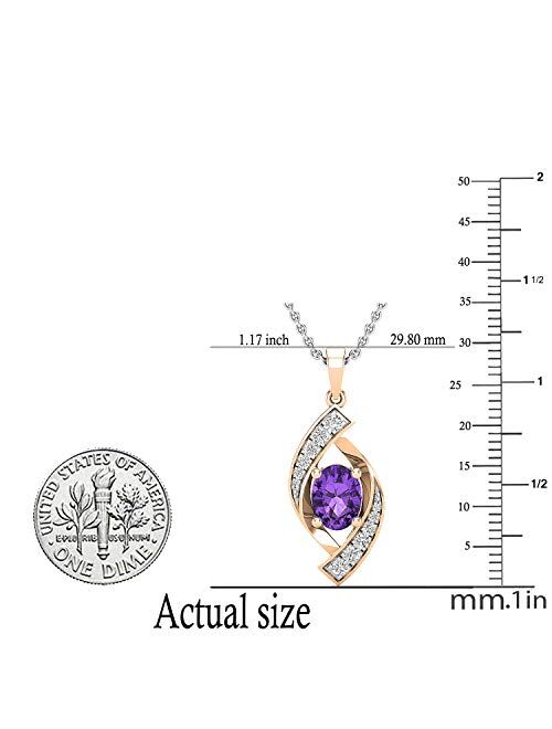 Dazzlingrock Collection 8X6 MM Oval Gemstone & Round White Diamond Ladies Flame Pendant (Silver Chain Included), Available in Various Gemstones & Metal in 10K/14K/18K Gol