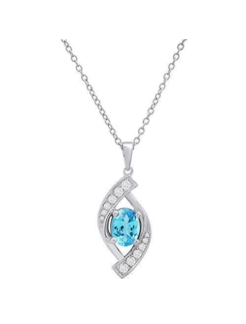 Dazzlingrock Collection 8X6 MM Oval Gemstone & Round White Diamond Ladies Flame Pendant (Silver Chain Included), Available in Various Gemstones & Metal in 10K/14K/18K Gol