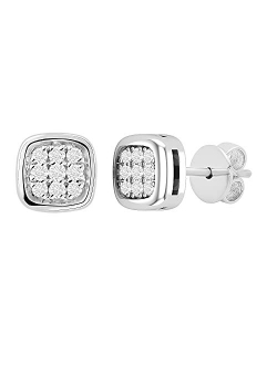 Collection 0.10 Carat (ctw) Round White Diamond Ladies Cushion Frame Cluster Stud Earrings 1/10 CT, Available in Metal 10K/14K/18K Gold & 925 Sterling Silver