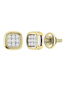 Collection 0.10 Carat (ctw) Round White Diamond Ladies Cushion Frame Cluster Stud Earrings 1/10 CT, Available in Metal 10K/14K/18K Gold & 925 Sterling Silver