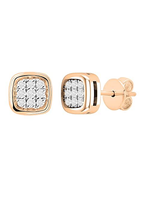 Dazzlingrock Collection 0.10 Carat (ctw) Round White Diamond Ladies Cushion Frame Cluster Stud Earrings 1/10 CT, Available in Metal 10K/14K/18K Gold & 925 Sterling Silver