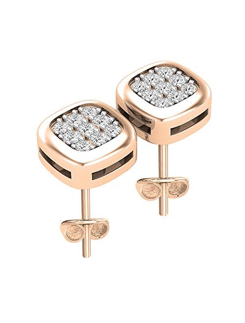 Dazzlingrock Collection 0.10 Carat (ctw) Round White Diamond Ladies Cushion Frame Cluster Stud Earrings 1/10 CT, Available in Metal 10K/14K/18K Gold & 925 Sterling Silver