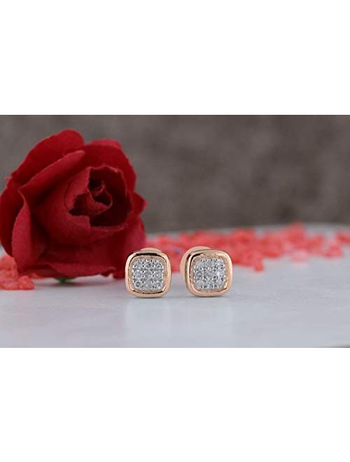 Dazzlingrock Collection 0.10 Carat (ctw) Round White Diamond Ladies Cushion Frame Cluster Stud Earrings 1/10 CT, Available in Metal 10K/14K/18K Gold & 925 Sterling Silver