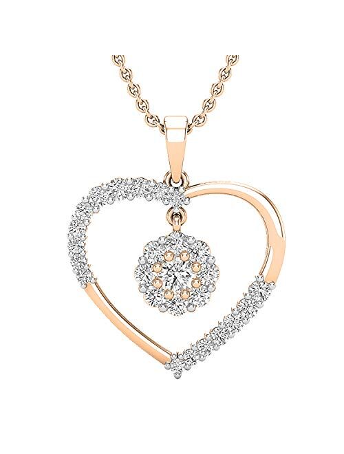 Dazzlingrock Collection 1.00 Carat (ctw) Round White Diamond Ladies Heart Pendant 1 CT, Available in Metal 10K/14K/18K Gold & 925 Sterling Silver