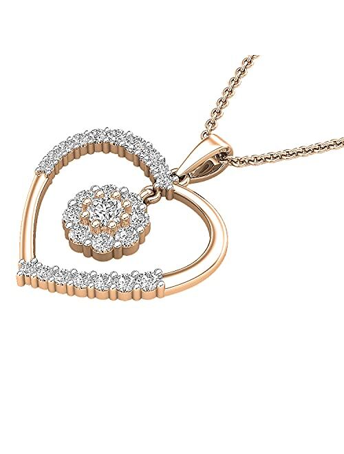 Dazzlingrock Collection 1.00 Carat (ctw) Round White Diamond Ladies Heart Pendant 1 CT, Available in Metal 10K/14K/18K Gold & 925 Sterling Silver