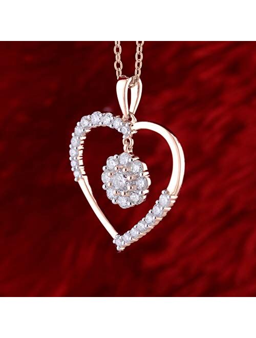 Dazzlingrock Collection 1.00 Carat (ctw) Round White Diamond Ladies Heart Pendant 1 CT, Available in Metal 10K/14K/18K Gold & 925 Sterling Silver