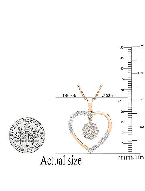 Dazzlingrock Collection 1.00 Carat (ctw) Round White Diamond Ladies Heart Pendant 1 CT, Available in Metal 10K/14K/18K Gold & 925 Sterling Silver