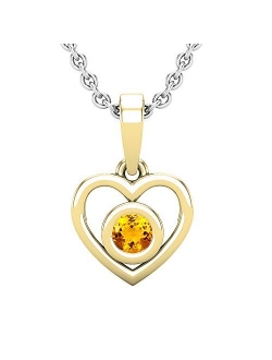 Collection Round Gemstone Ladies Solitaire Heart Pendant (Silver Chain Included), Available in Various Gemstones & Metal in 10K/14K/18K Gold & 925 Sterling S