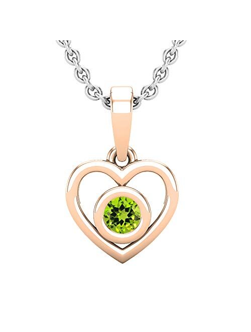 Dazzlingrock Collection Round Gemstone Ladies Solitaire Heart Pendant (Silver Chain Included), Available in Various Gemstones & Metal in 10K/14K/18K Gold & 925 Sterling S